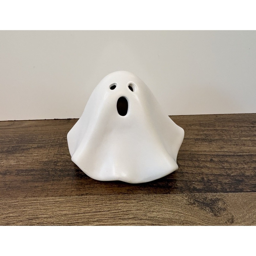 Halloween Ceramic Light Up 3.5" Flickering Halloween Ghost Statue Battery